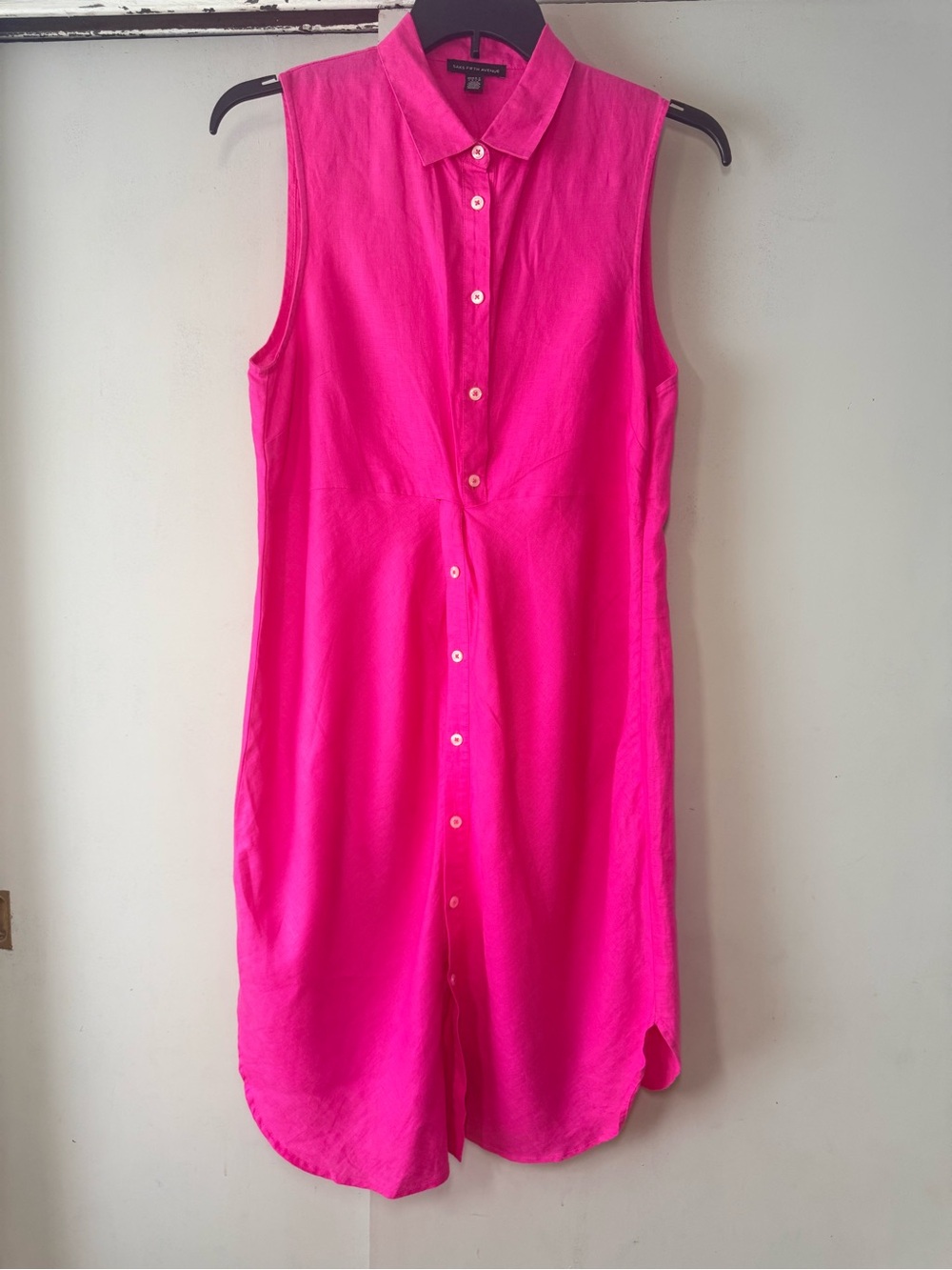 Saks Fifth Avenue Sleeveless Linen Button-Front Hot Pink dress
